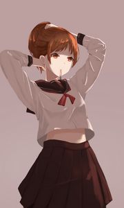 Preview wallpaper girl, uniform, scrunchy, anime