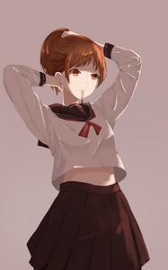 Preview wallpaper girl, uniform, scrunchy, anime