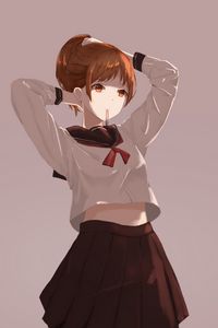 Preview wallpaper girl, uniform, scrunchy, anime