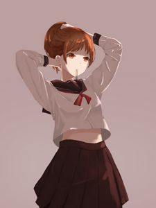 Preview wallpaper girl, uniform, scrunchy, anime