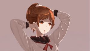 Preview wallpaper girl, uniform, scrunchy, anime