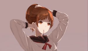 Preview wallpaper girl, uniform, scrunchy, anime