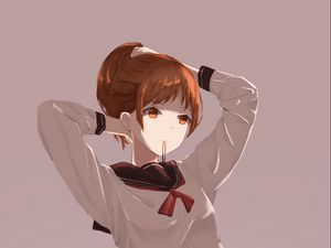 Preview wallpaper girl, uniform, scrunchy, anime