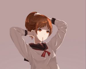 Preview wallpaper girl, uniform, scrunchy, anime