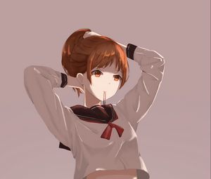 Preview wallpaper girl, uniform, scrunchy, anime