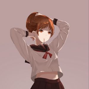 Preview wallpaper girl, uniform, scrunchy, anime