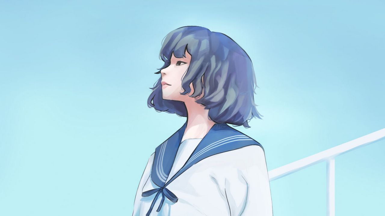 Wallpaper girl, uniform, sky, anime