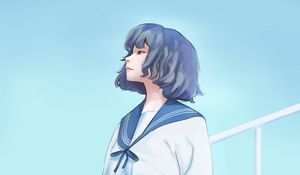 Preview wallpaper girl, uniform, sky, anime