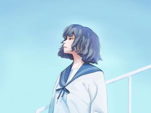 Preview wallpaper girl, uniform, sky, anime
