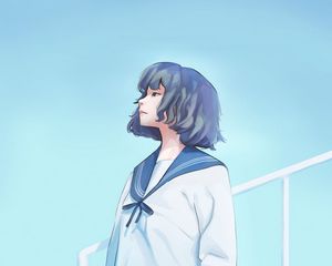 Preview wallpaper girl, uniform, sky, anime