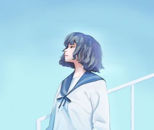 Preview wallpaper girl, uniform, sky, anime
