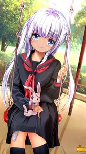 Preview wallpaper girl, uniform, swing, anime, art
