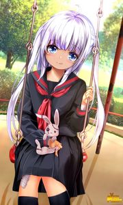 Preview wallpaper girl, uniform, swing, anime, art