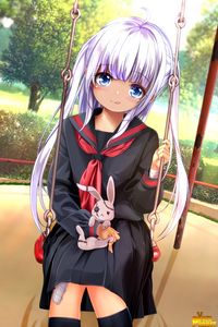 Preview wallpaper girl, uniform, swing, anime, art