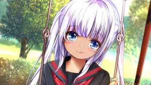 Preview wallpaper girl, uniform, swing, anime, art