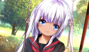 Preview wallpaper girl, uniform, swing, anime, art