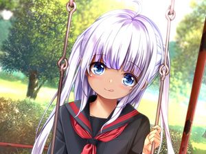 Preview wallpaper girl, uniform, swing, anime, art