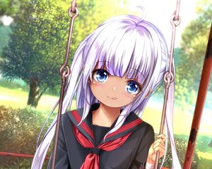 Preview wallpaper girl, uniform, swing, anime, art