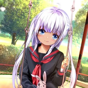 Preview wallpaper girl, uniform, swing, anime, art