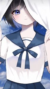 Preview wallpaper girl, uniform, tears, smile, anime