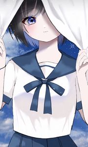 Preview wallpaper girl, uniform, tears, smile, anime