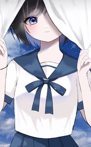 Preview wallpaper girl, uniform, tears, smile, anime