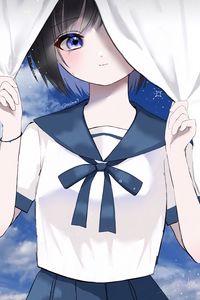 Preview wallpaper girl, uniform, tears, smile, anime