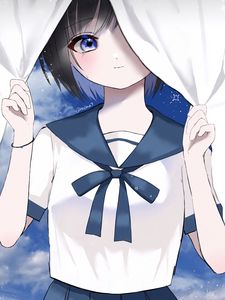 Preview wallpaper girl, uniform, tears, smile, anime