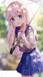 Preview wallpaper girl, uniform, umbrella, rain, anime, art