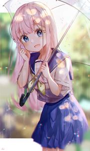 Preview wallpaper girl, uniform, umbrella, rain, anime, art