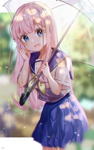 Preview wallpaper girl, uniform, umbrella, rain, anime, art