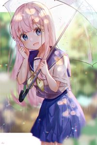 Preview wallpaper girl, uniform, umbrella, rain, anime, art