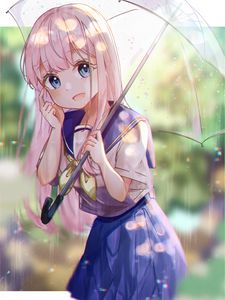 Preview wallpaper girl, uniform, umbrella, rain, anime, art