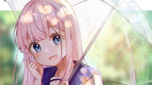Preview wallpaper girl, uniform, umbrella, rain, anime, art