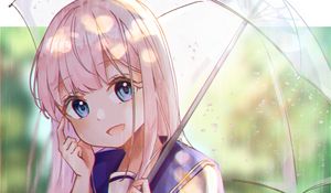 Preview wallpaper girl, uniform, umbrella, rain, anime, art