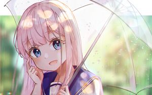 Preview wallpaper girl, uniform, umbrella, rain, anime, art