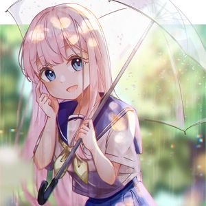 Preview wallpaper girl, uniform, umbrella, rain, anime, art