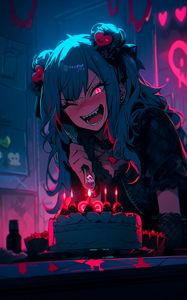 Preview wallpaper girl, vampire, cake, candles, anime