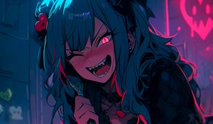 Preview wallpaper girl, vampire, cake, candles, anime