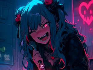 Preview wallpaper girl, vampire, cake, candles, anime