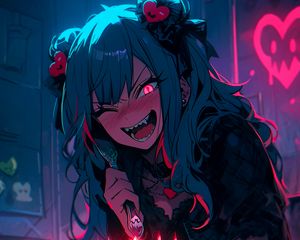 Preview wallpaper girl, vampire, cake, candles, anime