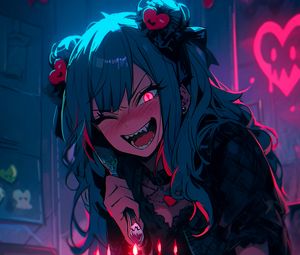 Preview wallpaper girl, vampire, cake, candles, anime