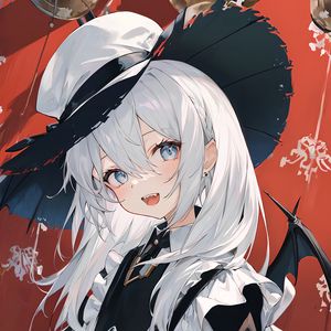 Preview wallpaper girl, vampire, fangs, hat, anime