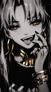 Preview wallpaper girl, vampire, fangs, jewelry, art, anime