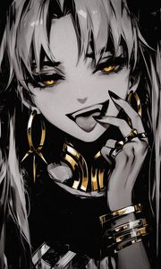 Preview wallpaper girl, vampire, fangs, jewelry, art, anime