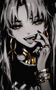 Preview wallpaper girl, vampire, fangs, jewelry, art, anime