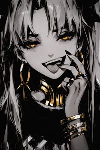 Preview wallpaper girl, vampire, fangs, jewelry, art, anime