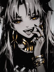 Preview wallpaper girl, vampire, fangs, jewelry, art, anime