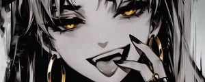 Preview wallpaper girl, vampire, fangs, jewelry, art, anime