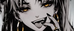 Preview wallpaper girl, vampire, fangs, jewelry, art, anime